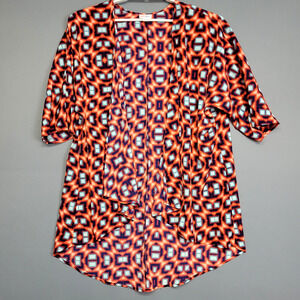 LuLaRoe Kimono Cardigan Womens Medium Geometric Print Open Front 3/4 Sleeve Drap
